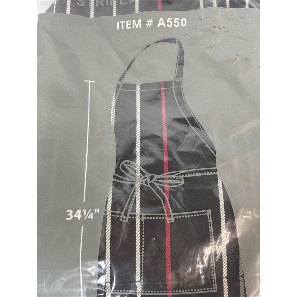 Chef Works Unisex Striped Bib Apron One Size Blk W/ Wht & Red - Picture 2 of 7